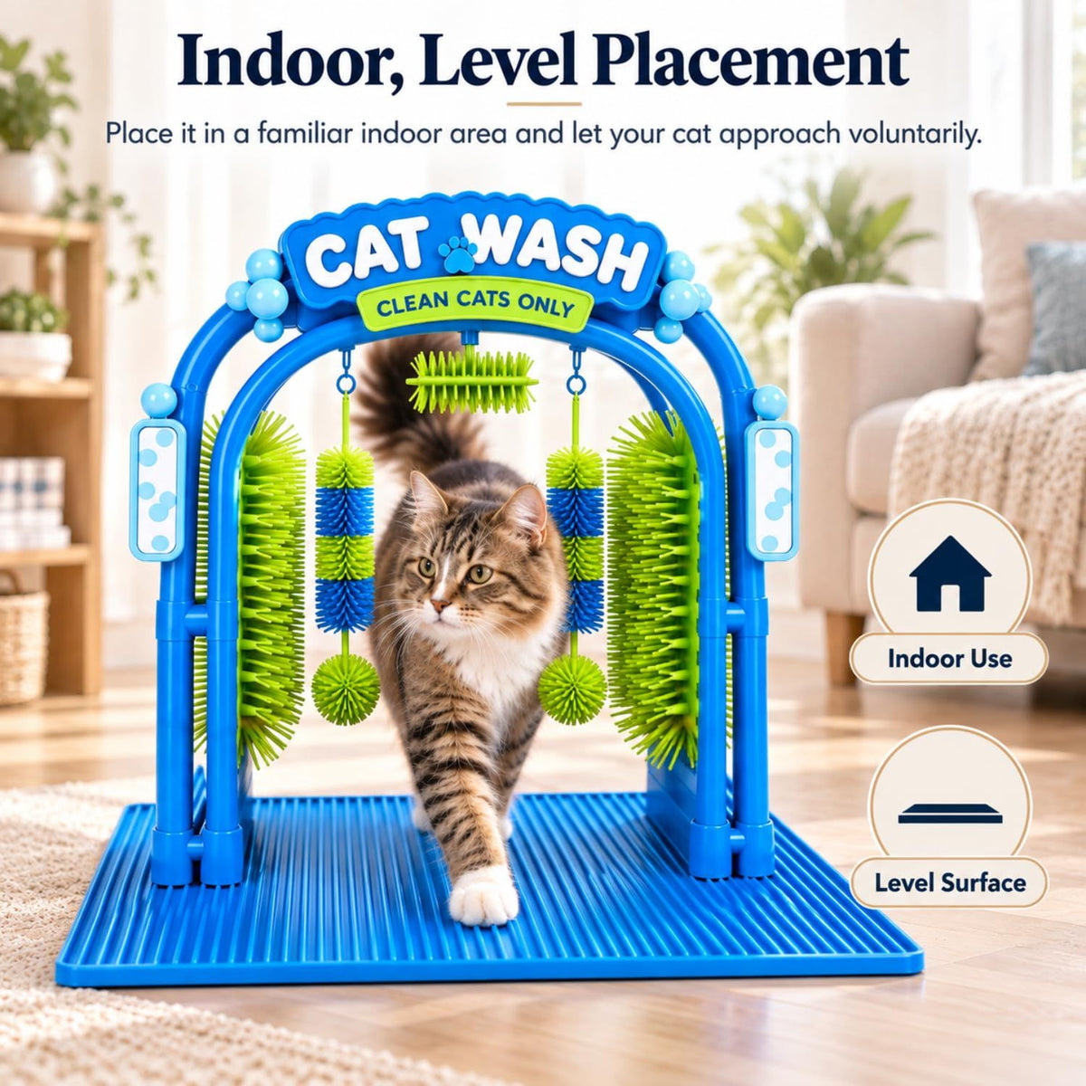 Indoor Cat Self-Grooming Arch: Gentle Dry Massage & Hair Removal For Your Relaxed Cat (Blue)