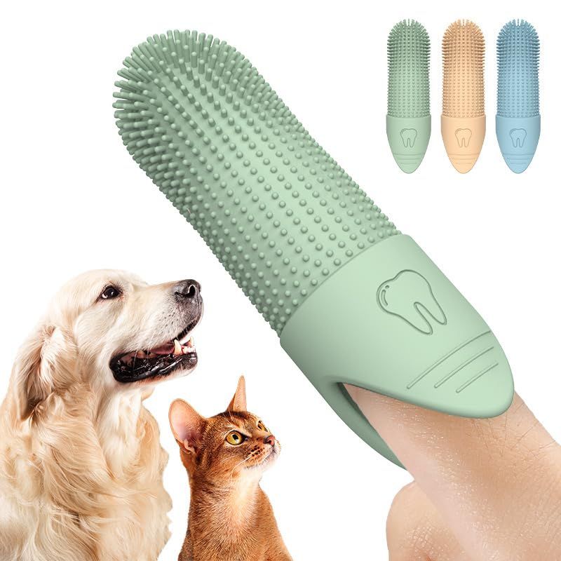 2Pack 360° Pet Dental Finger Brush for Dogs and Cats, Silicone Bristle Toothbrush, Plaque Removal Tool for All Breeds, Puppies, Kittens(Green)