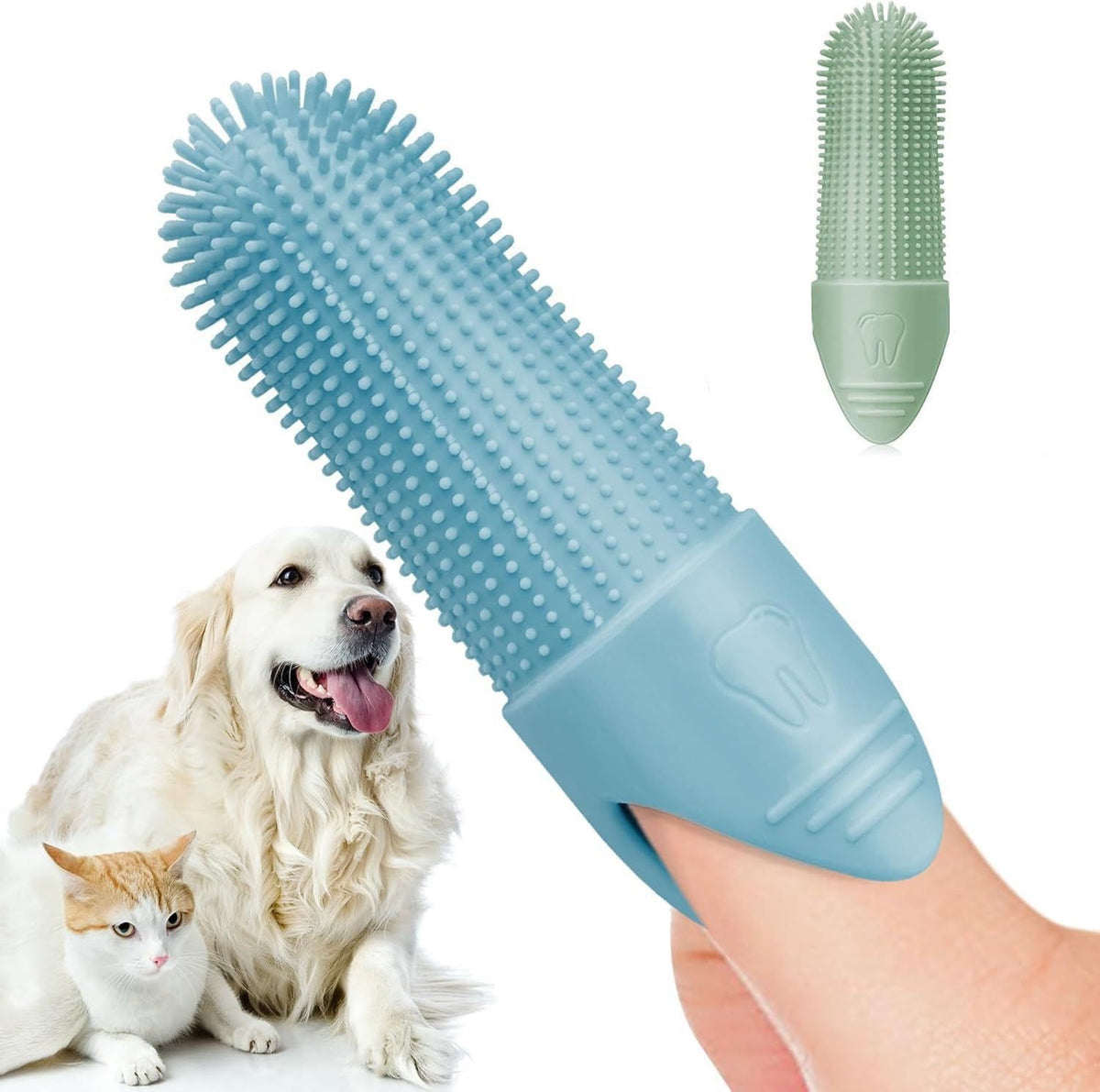 2Pack 360° Pet Dental Finger Brush for Dogs and Cats, Silicone Bristle Toothbrush, Plaque Removal Tool for All Breeds, Puppies, Kittens(Green)