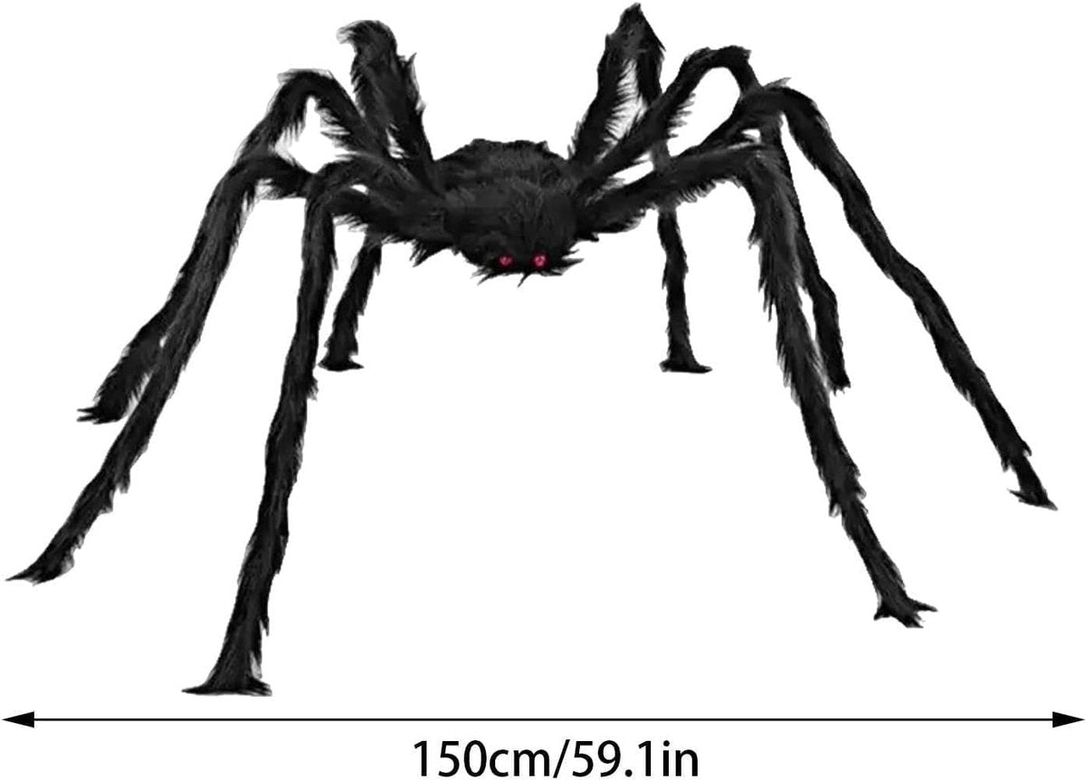 Halloween - 150 cm - Horror Mega Spider - Large Spiders - Halloween Decoration - Halloween Ornaments - Spider Decoration - Hairy Spider Decoration - Horror - Decoration - Perfect for Carnival / Party / Holiday / Halloween / Christmas - Gifts
