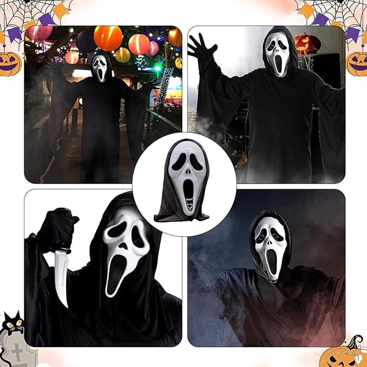 2-Piece Plastic Horror Killer Mask - Screaming Mask - Horror - Full Head Mask - Ghost Face Creates a Suspenseful Atmosphere - Suitable for Carnival and Halloween - One Size Fits All