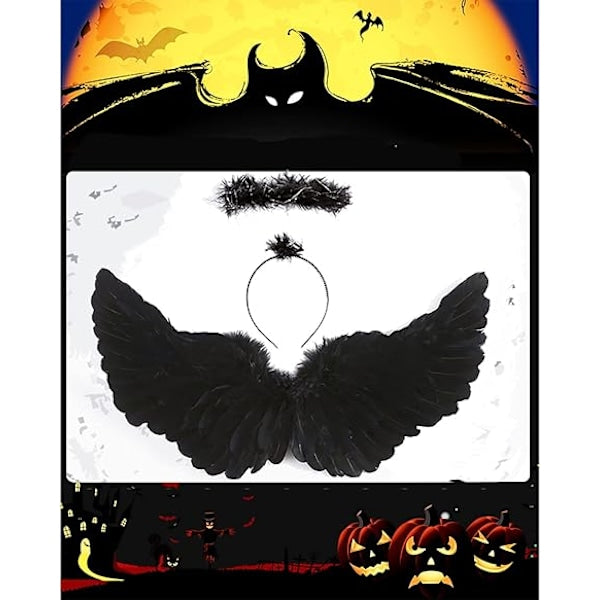 Halloween Devil Feather Wings for Kids Black Costume Accessories