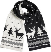 Warm Winter Scarf, Christmas Gift Neck Scarf, Double-sided Knit Scarf, Christmas Tree Moose, Perfect for Christmas and Winter Holidays, Black