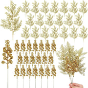 40PCS Christmas Glitter Berries Stems and Christmas Glitter Artificial Pine Needles Artificial Christmas Picks Fake Floral Twig Picks Christmas Decorations for Tree Garland
