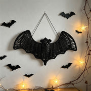 Halloween Woven Bats Wall Decor Black Bamboo Rattan Art Spooky Indoor Outdoor Hanging Display