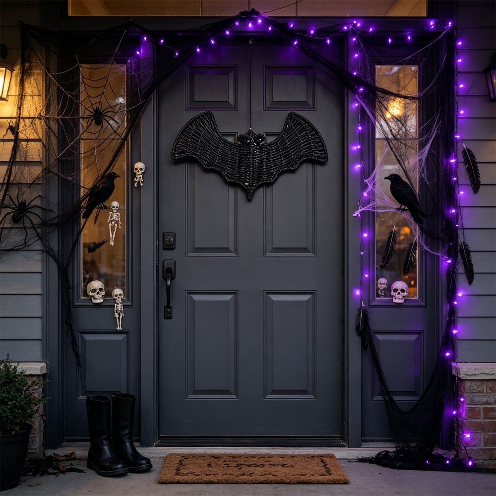 Halloween Woven Bats Wall Decor Black Bamboo Rattan Art Spooky Indoor Outdoor Hanging Display