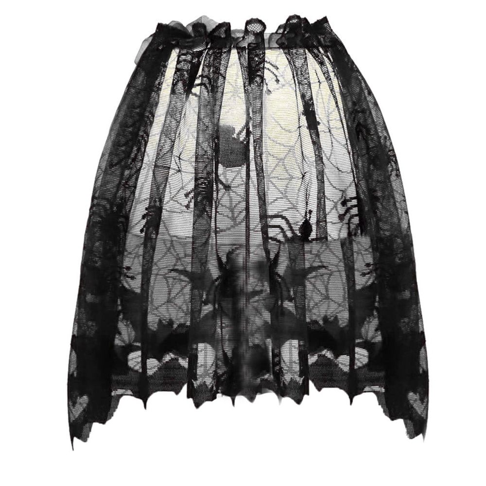 Halloween Lamp Shade, Black Lace Lamp Cover with Ribbon, Halloween Spider and Bat Print Lampshade for Halloween Decorative Lamp Festive Party Decor, 23.6" x 7.9