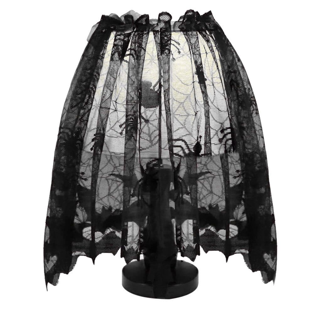 Halloween Lamp Shade, Black Lace Lamp Cover with Ribbon, Halloween Spider and Bat Print Lampshade for Halloween Decorative Lamp Festive Party Decor, 23.6" x 7.9