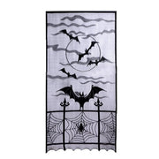 Halloween Window Curtains, Black Rod Pocket Spider Web Bats Halloween Sheer Curtain, Lace Curtain Valance Curtain Panel for Halloween Decoration Party Decor, 84" x 40