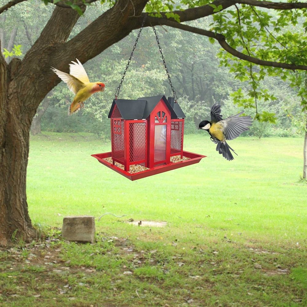 Bird Feeders House for Outside Hanging, Metal Wild Bird Feeder for Outdoors Large Capacity Cardinal Birdfeeder Birdhouses Metal Bird Feeding Station Red