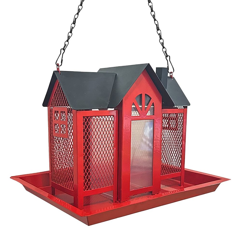 Bird Feeders House for Outside Hanging, Metal Wild Bird Feeder for Outdoors Large Capacity Cardinal Birdfeeder Birdhouses Metal Bird Feeding Station Red