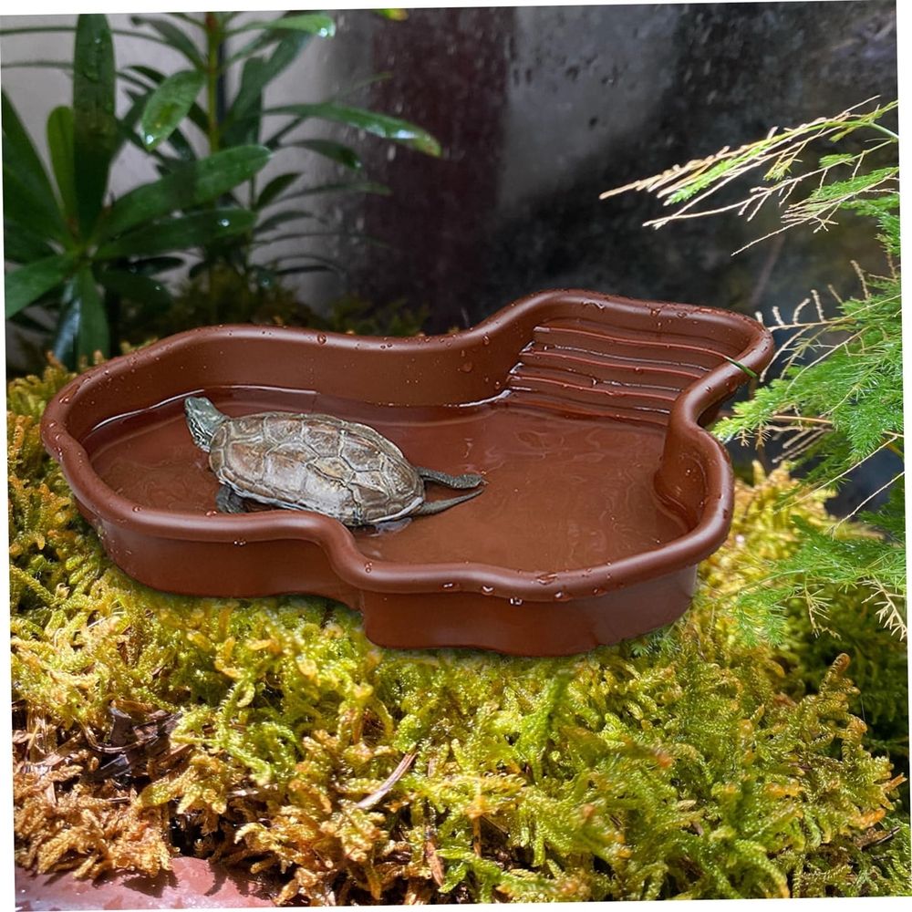 Reptile Water Tortoise Habitat with Non-Slip Ramp Shallow Reptile Pool Geometric Turtle Tub 12.2X9.8X2In Reptile Water
