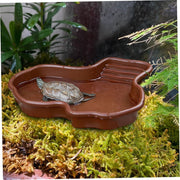 Reptile Water Tortoise Habitat with Non-Slip Ramp Shallow Reptile Pool Geometric Turtle Tub 12.2X9.8X2In Reptile Water