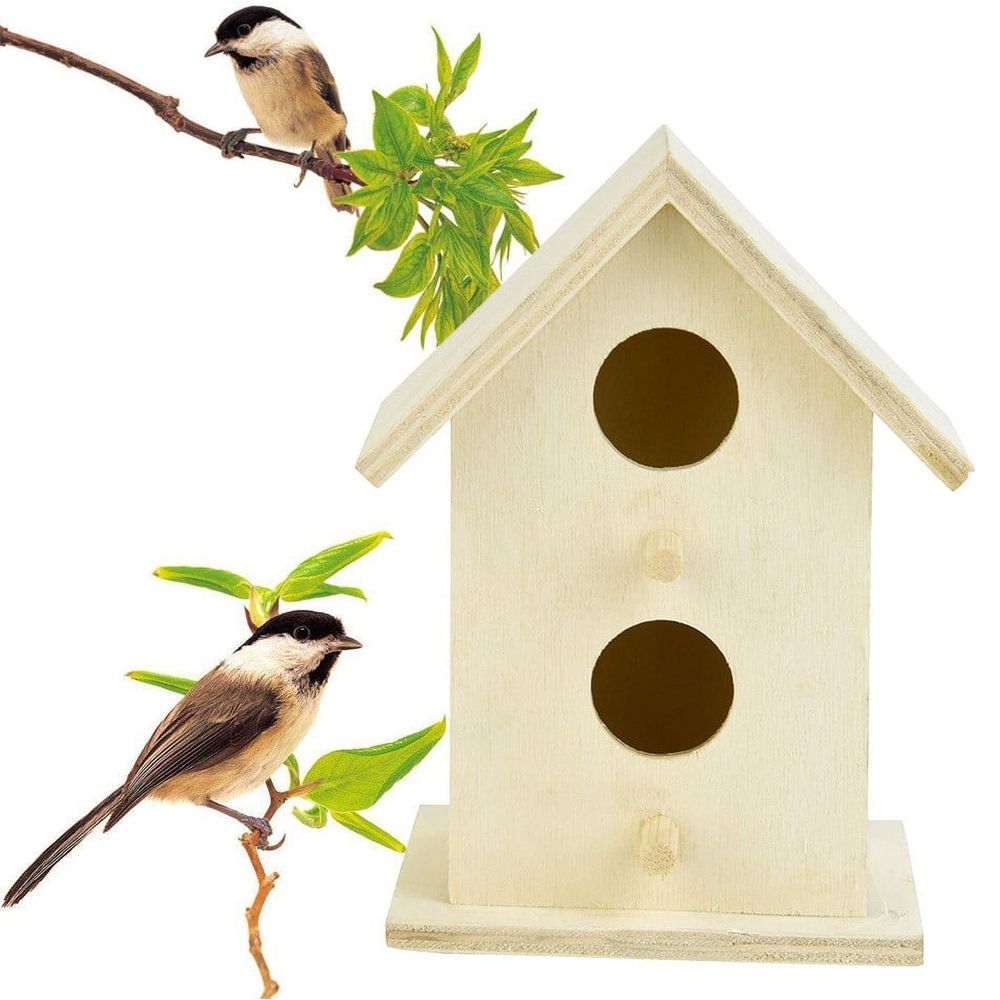 Small Bird House for Outside, Outdoor Wooden Birdhouse with Transparent Acrylic Window, Bird Nest Box with Pole for Garden Patio, Hanging Birdhouse for Sparrow Hummingbird Finch 11x7.5cm