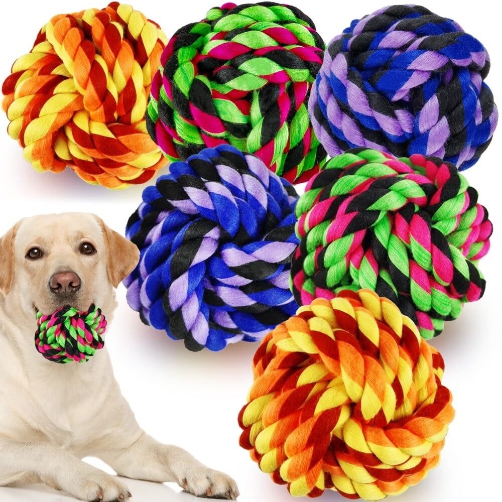 Large Dog Chew Toys for Aggressive Chewers,6 Pack Almost Indestructible Dog Balls for Large Dogs,Heavy Duty Dental Cotton Dog Rope Toy for Medium Dogs,Puppy Teething Chew Toys