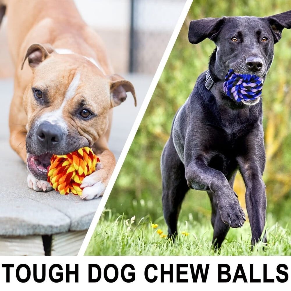 Large Dog Chew Toys for Aggressive Chewers,6 Pack Almost Indestructible Dog Balls for Large Dogs,Heavy Duty Dental Cotton Dog Rope Toy for Medium Dogs,Puppy Teething Chew Toys