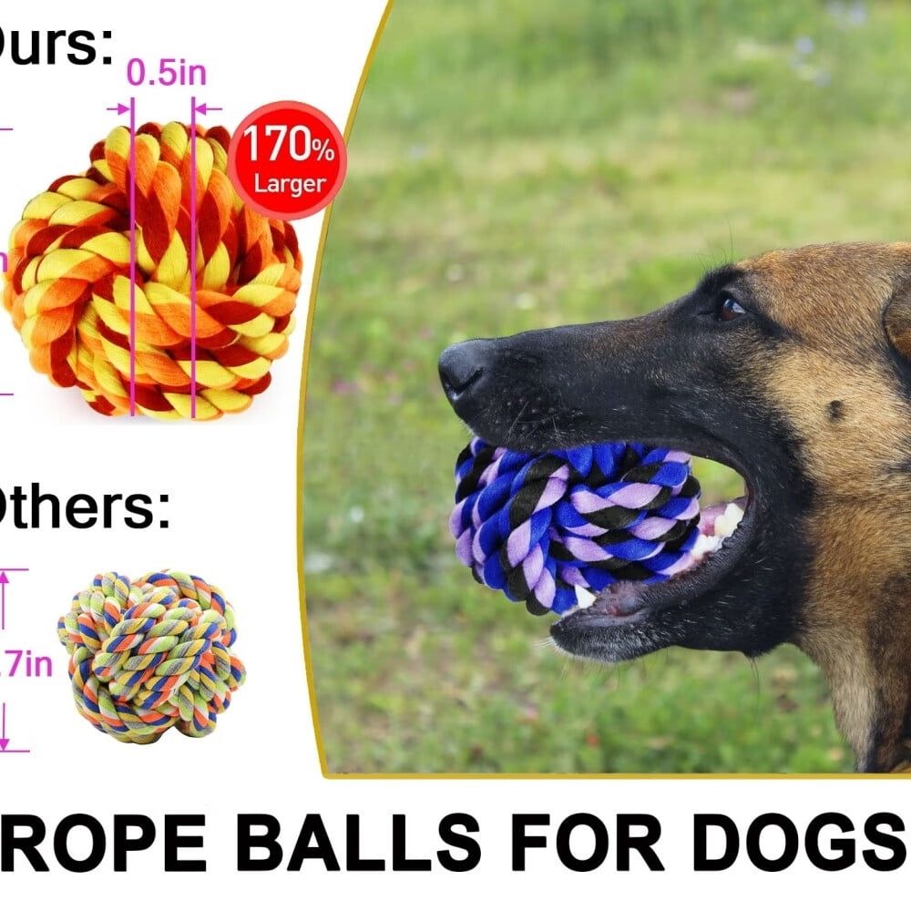 Large Dog Chew Toys for Aggressive Chewers,6 Pack Almost Indestructible Dog Balls for Large Dogs,Heavy Duty Dental Cotton Dog Rope Toy for Medium Dogs,Puppy Teething Chew Toys