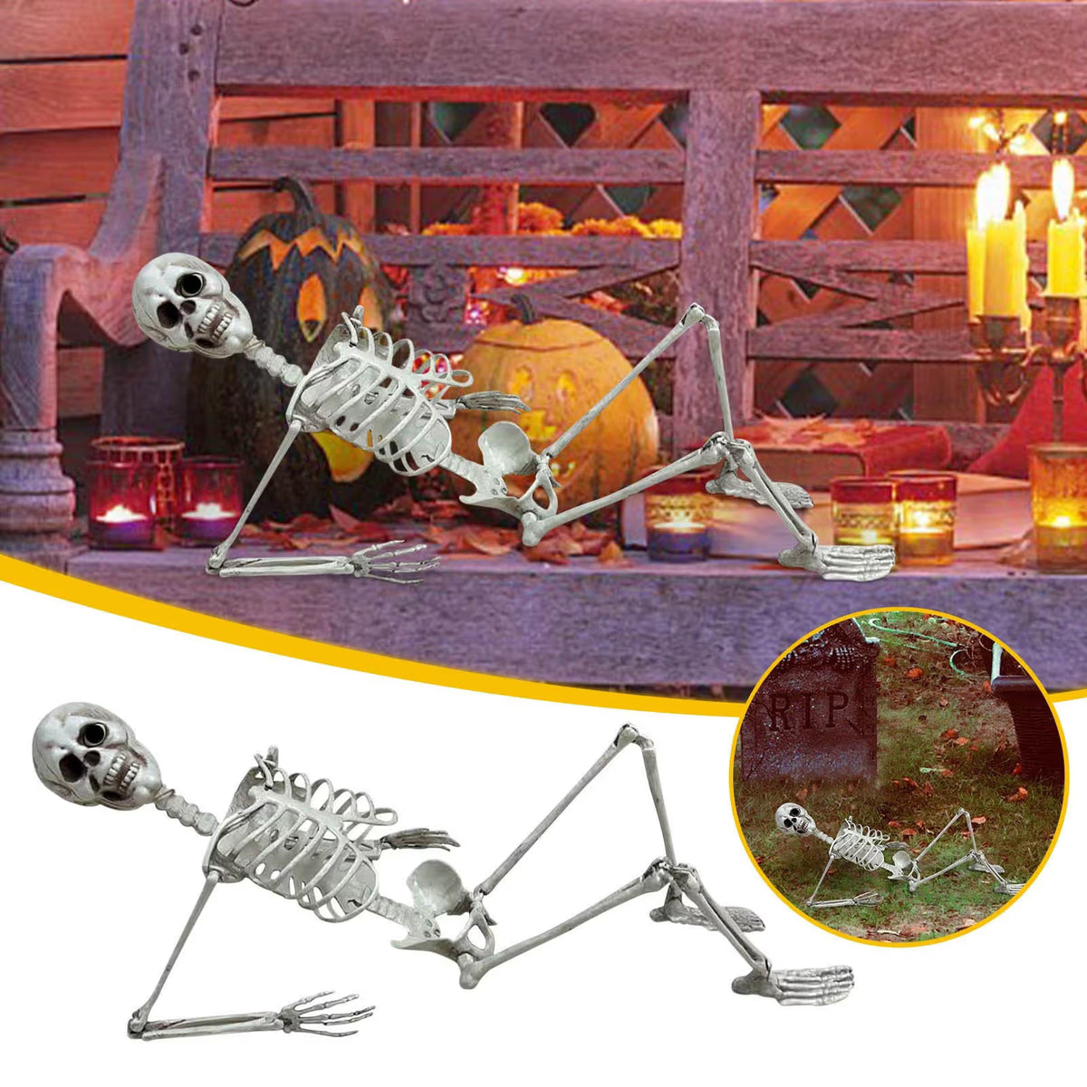 Life Size Skeleton, Halloween Skeleton Poseable Skeleton Full Body Human Bones with Movable Joints for Indoor Outdoor Halloween Props Decorations 70cm