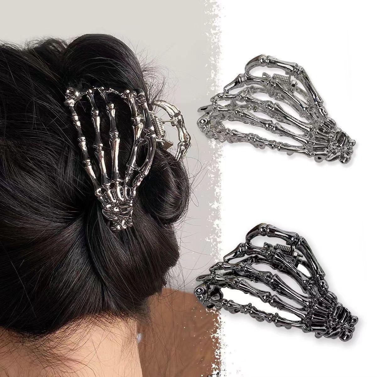 Halloween & Christmas White K Tone Spider With Pearl Hair Claw, Premium Metal Clip For Christmas & Halloween