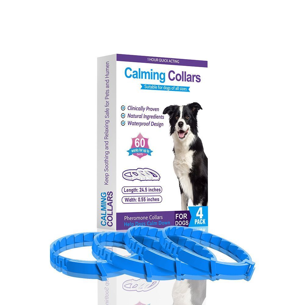 4 Pack Blue Dog Calming Collar 62cm | Halloween Travel Gift | Travel Anxiety Relief Soothing Collar