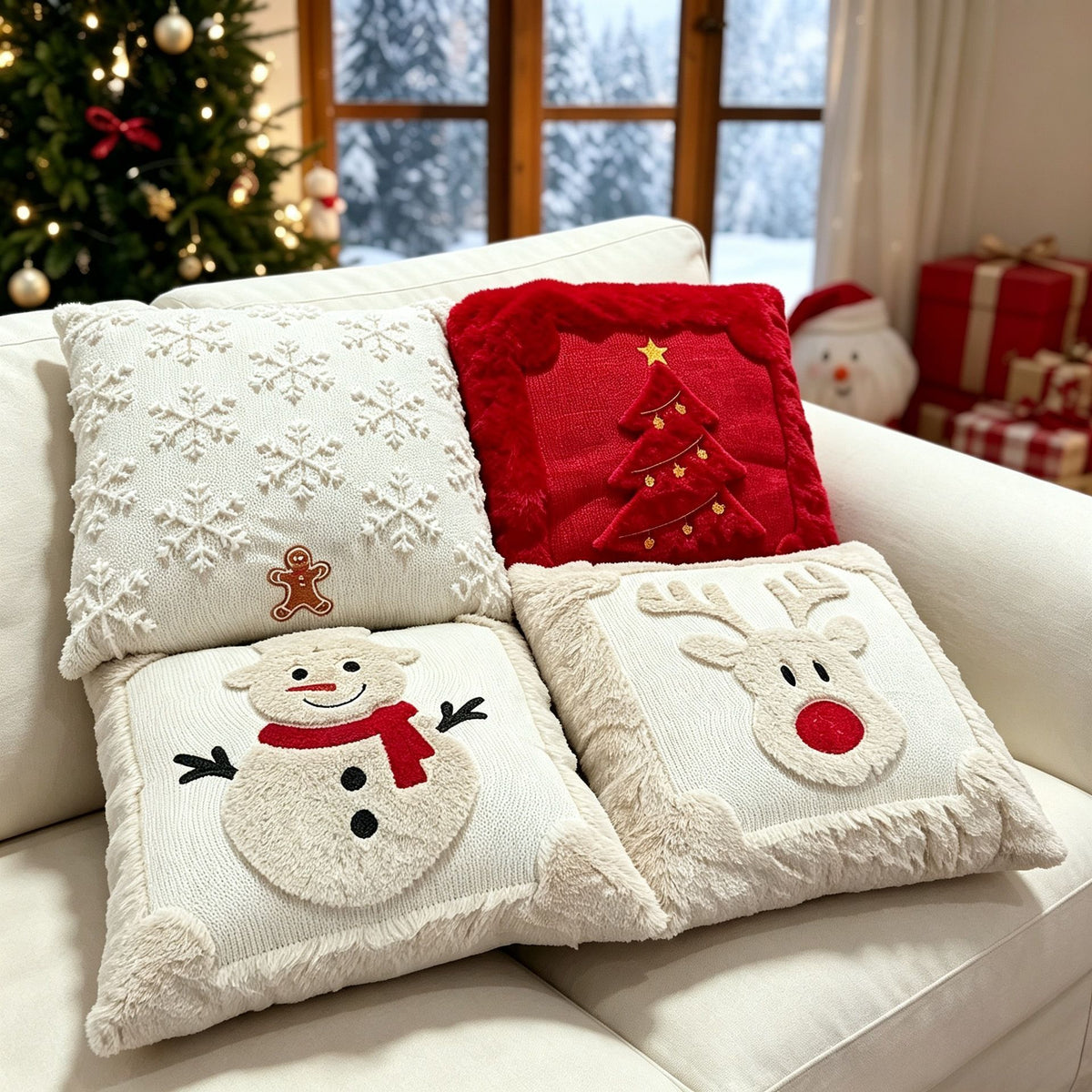 Set of 2 Christmas Cushion Covers - Reindeer (Pillow filling not included)