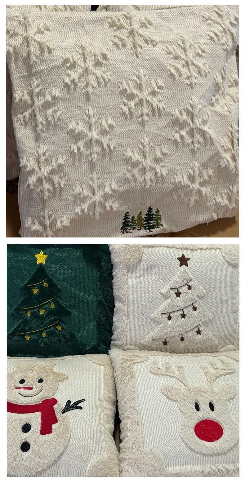 Set of 2 Christmas Cushion Covers - New Green Large Christmas Tree (Pillow filling not included)