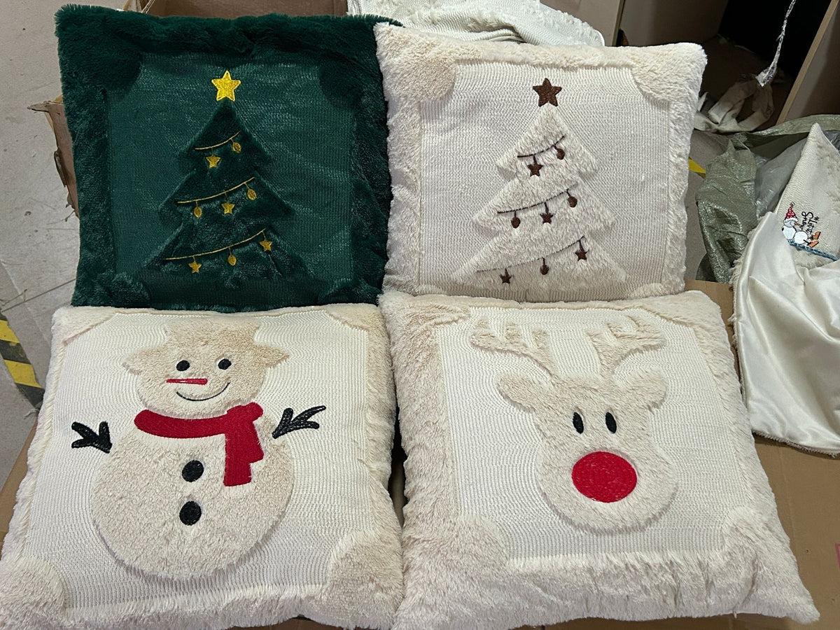 Set of 2 Christmas Cushion Covers - New Red Large Christmas Tree (Pillow filling not included)