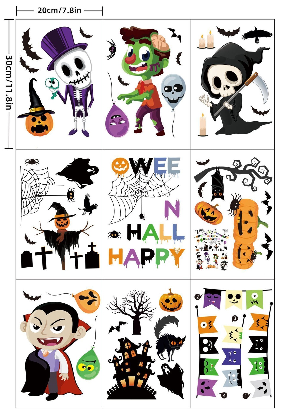 2Sets W05 Halloween Static Window Stickers (9 Sheets Per Set)