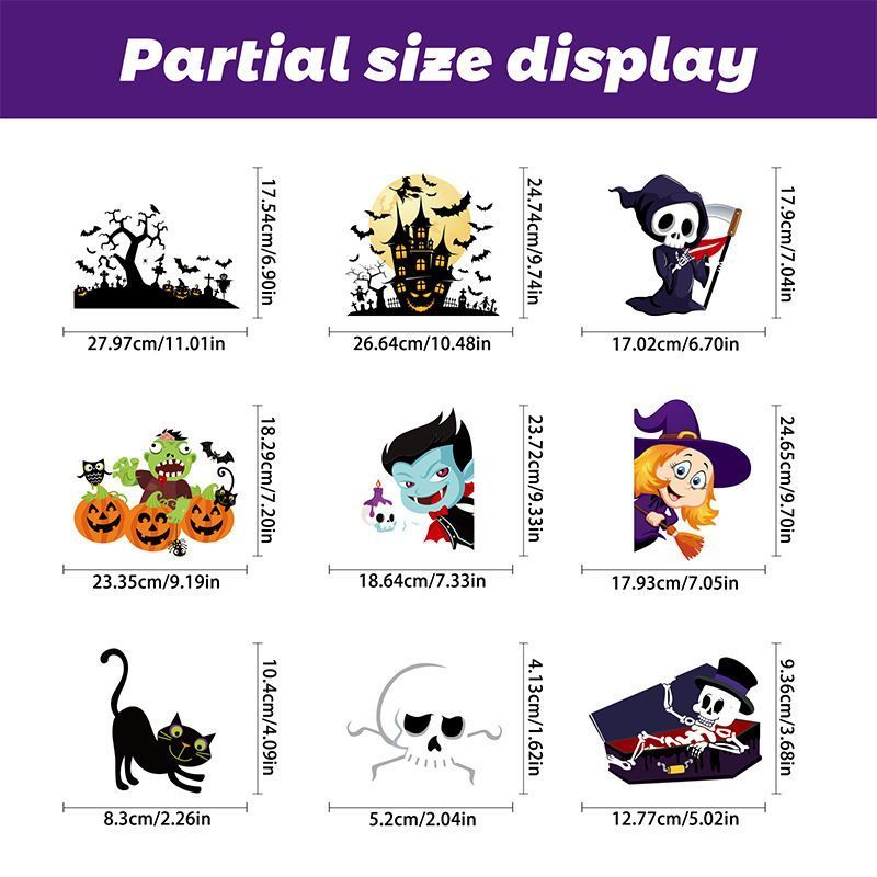 2Sets W14 Halloween Static Window Stickers (9 Sheets Per Set)