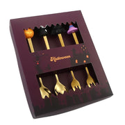 🎃 Halloween Cartoon Coffee Spoon Gift Box! Stainless Steel Pumpkin Ghost Stirring Spoon Dessert Fork, One-Piece Construction Easy to Clean, Exquisite Gift Box Packaging, Must-Have Creative Party Gift! ✨ (4-pcs GOLD)