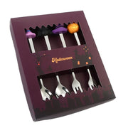 🎃 Halloween Cartoon Coffee Spoon Gift Box! Stainless Steel Pumpkin Ghost Stirring Spoon Dessert Fork, One-Piece Construction Easy to Clean, Exquisite Gift Box Packaging, Must-Have Creative Party Gift! ✨ (4-pcs Silver)