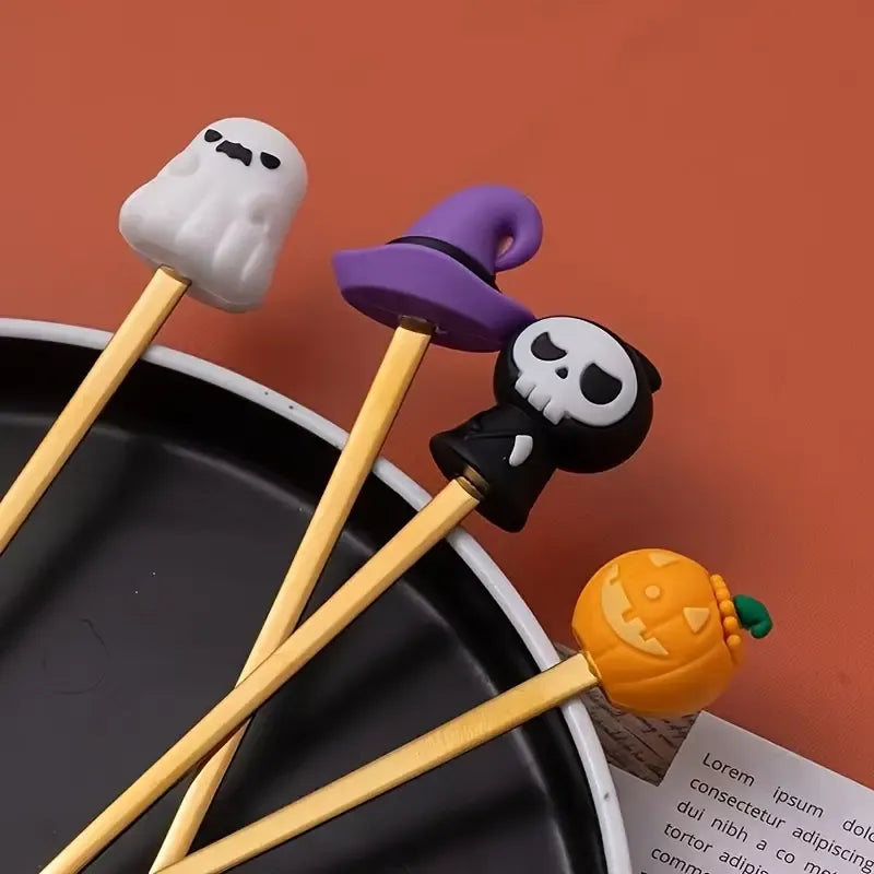 🎃 Halloween Cartoon Coffee Spoon Gift Box! Stainless Steel Pumpkin Ghost Stirring Spoon Dessert Fork, One-Piece Construction Easy to Clean, Exquisite Gift Box Packaging, Must-Have Creative Party Gift! ✨ (4-pcs Silver)