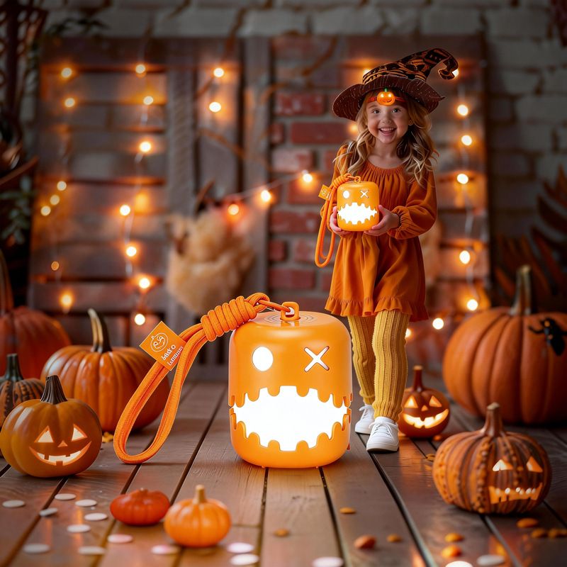 Fun Pumpkin Lantern RGB Color Changing Pull Switch Warm White Breathing Flash Lock Color PE Built-in Rechargeable Battery Portable Night Light