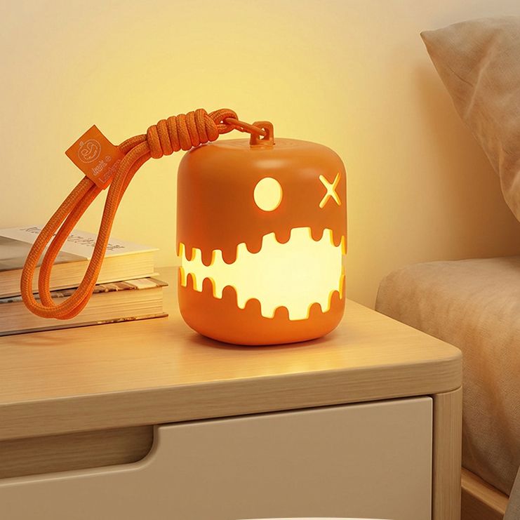 Fun Pumpkin Lantern RGB Color Changing Pull Switch Warm White Breathing Flash Lock Color PE Built-in Rechargeable Battery Portable Night Light