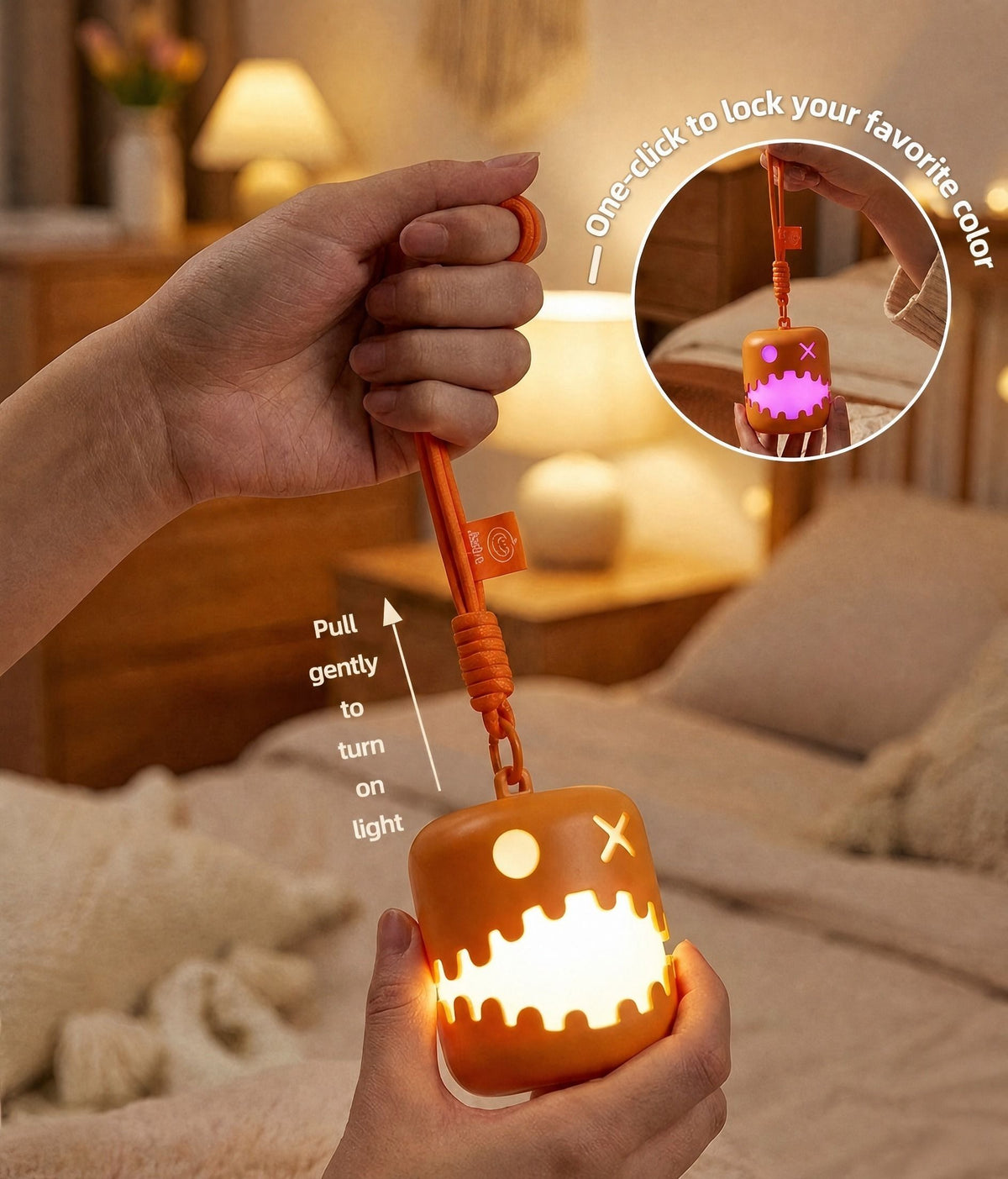 Fun Pumpkin Lantern RGB Color Changing Pull Switch Warm White Breathing Flash Lock Color PE Built-in Rechargeable Battery Portable Night Light