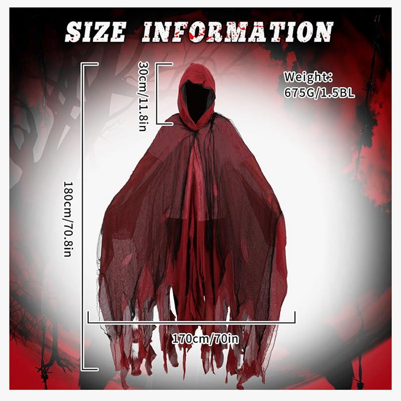 🎃 Halloween Adult Horror Hooded Tattered Cloak! Witch Zombie Reaper Cosplay Robe, Party Ghost Costume, Oversized Floor-Length Cape Maxes Out the Vibes! 👻/grey