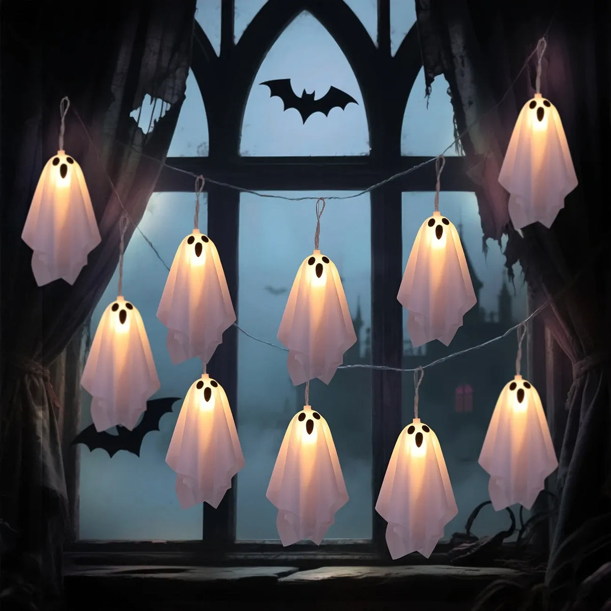 10-Pack Ghost Ice Stick Lights, 8 Lighting Modes, Battery Box Powered (Batteries Not Included), Must-Have for Haunted House, Yard & Party Decor.