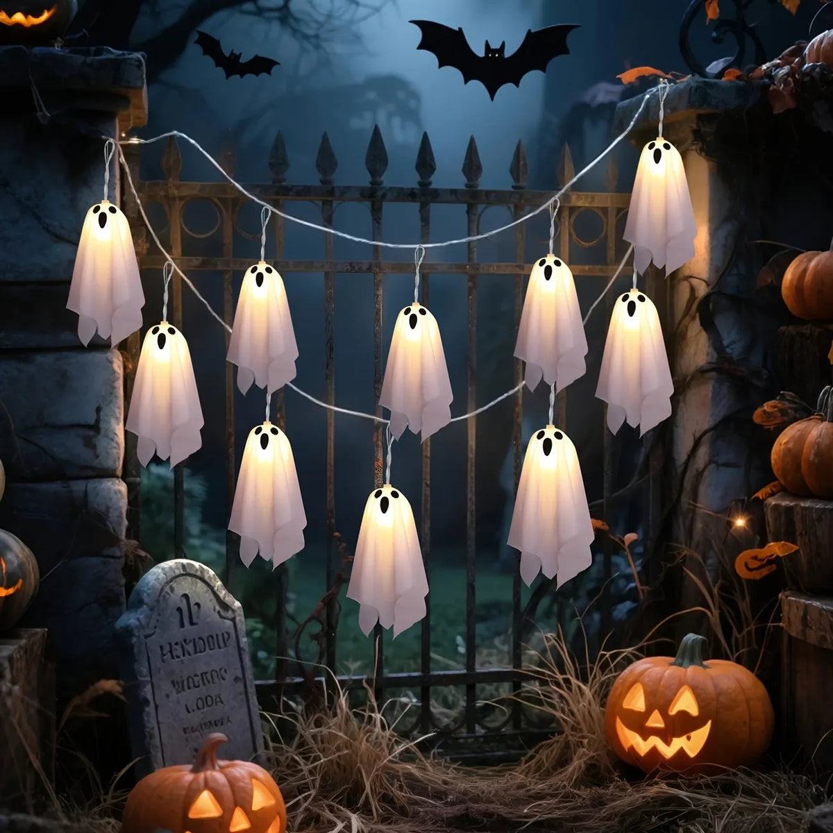 10-Pack Ghost Ice Stick Lights, 8 Lighting Modes, Battery Box Powered (Batteries Not Included), Must-Have for Haunted House, Yard & Party Decor.