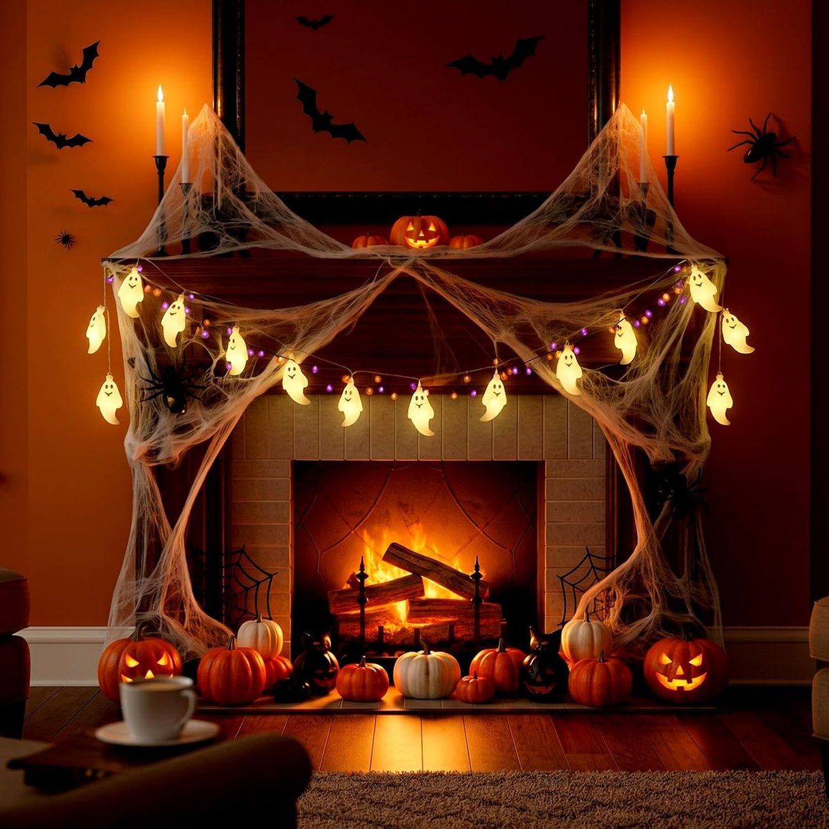 20 PCS Ghost Halloween String Lights, LED Battery Operated Fairy Lights, IP44 Waterproof for Indoor Outdoor Halloween Decoration, 3M
