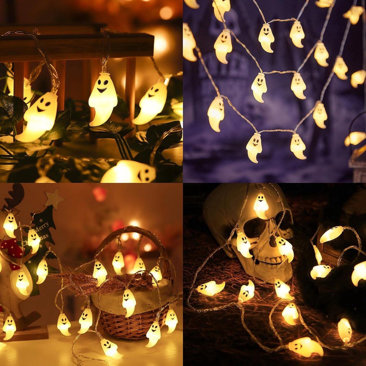 20 PCS Ghost Halloween String Lights, LED Battery Operated Fairy Lights, IP44 Waterproof for Indoor Outdoor Halloween Decoration, 3M