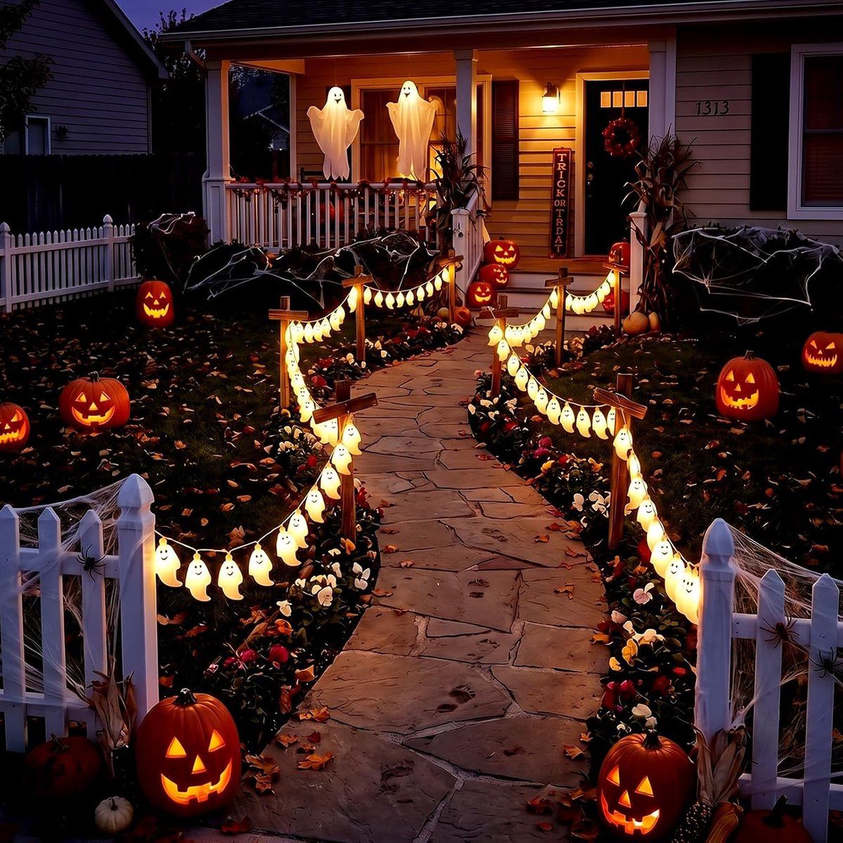 20 PCS Ghost Halloween String Lights, LED Battery Operated Fairy Lights, IP44 Waterproof for Indoor Outdoor Halloween Decoration, 3M