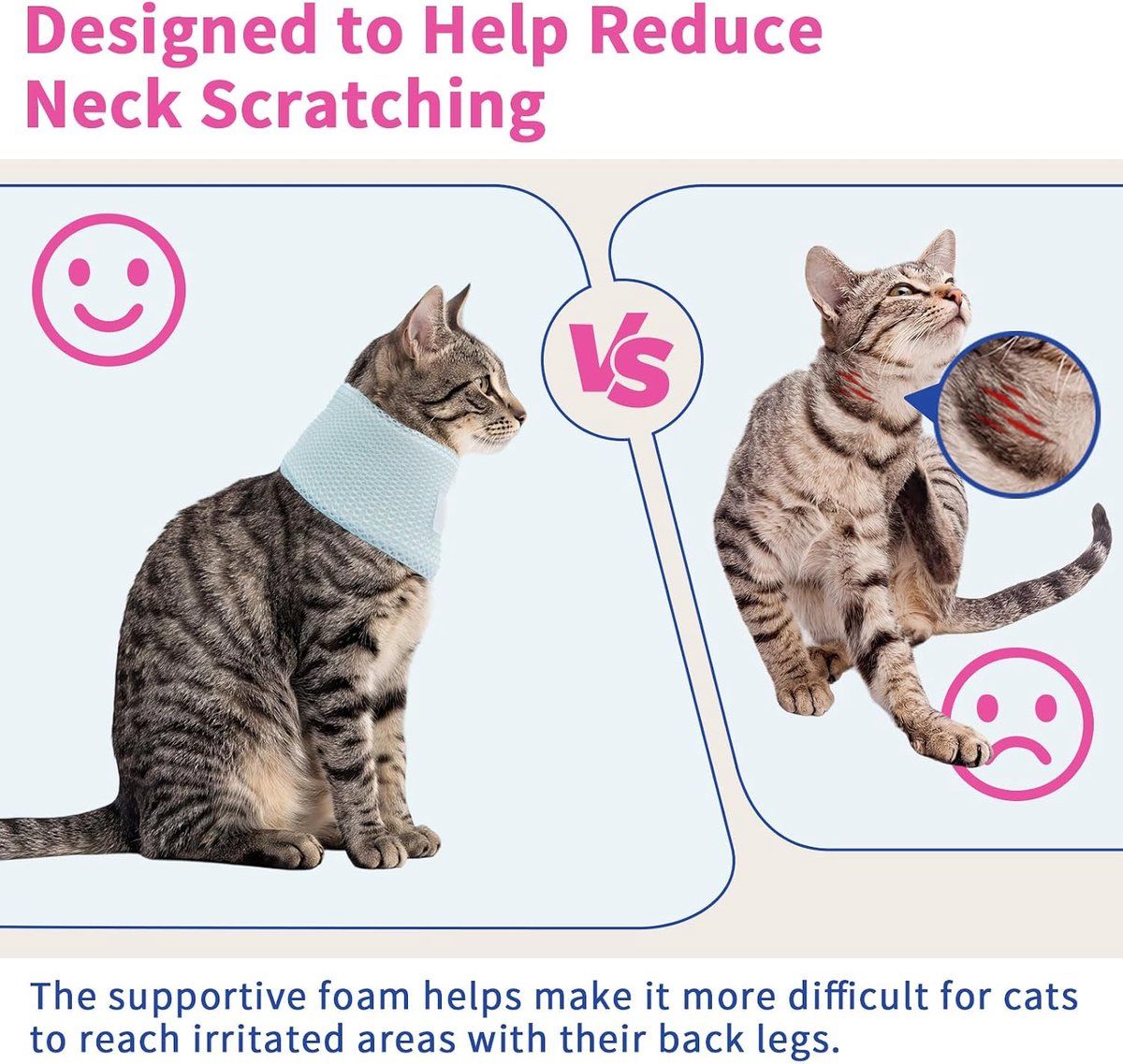 2 Pcs Cat Recovery Collar Soft Protective Scratching Prevention Neck Protector for Cats Pink, Size XS 16-22cm