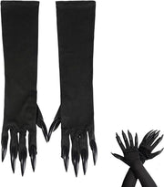 Halloween Claw Gloves 1 Pair, Witch Devil Wolf Vampire Paw Gloves with Long Nails for Cosplay Party Costume Accessories, Black Long Gloves