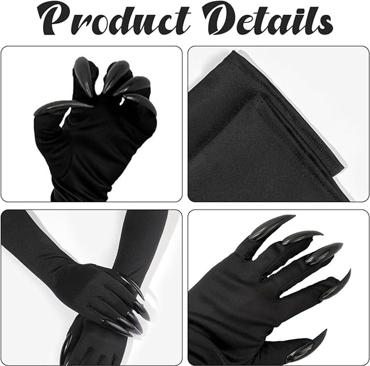 Halloween Claw Gloves 1 Pair, Witch Devil Wolf Vampire Paw Gloves with Long Nails for Cosplay Party Costume Accessories, Black Long Gloves
