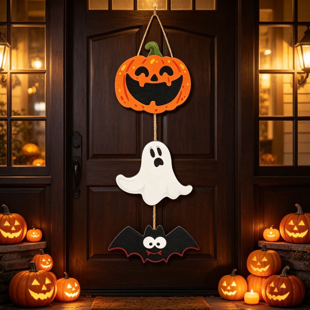 Halloween Pumpkin Ghost Bat Hanging Ornament Set 18.5inch