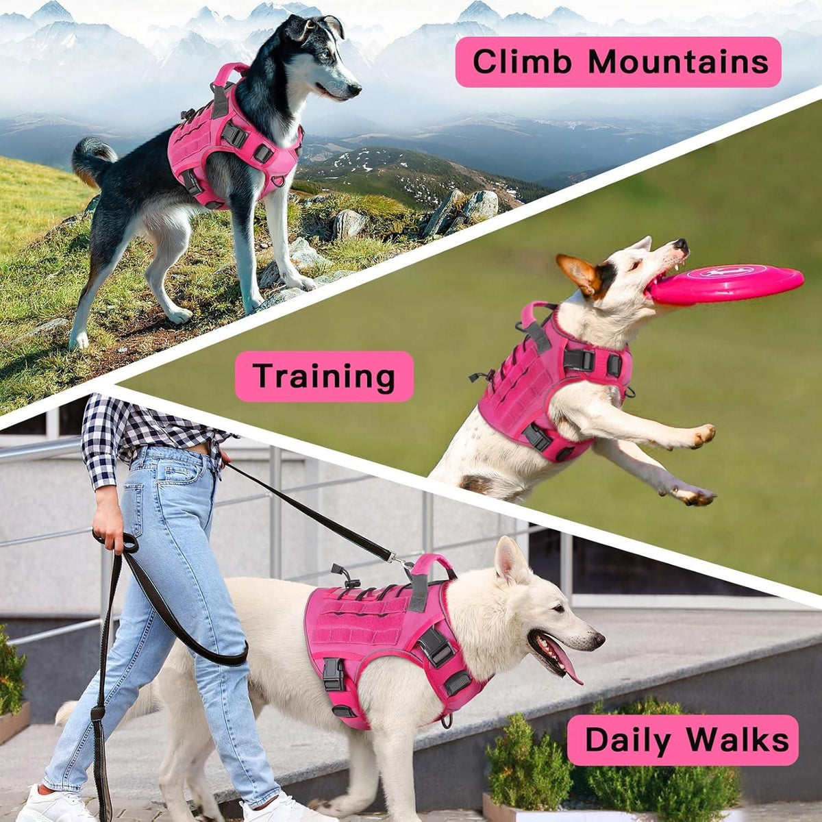 Dog Harness Large Dog No Pull Reflective Adjustable Pet Vest with Handle - Army Green S
