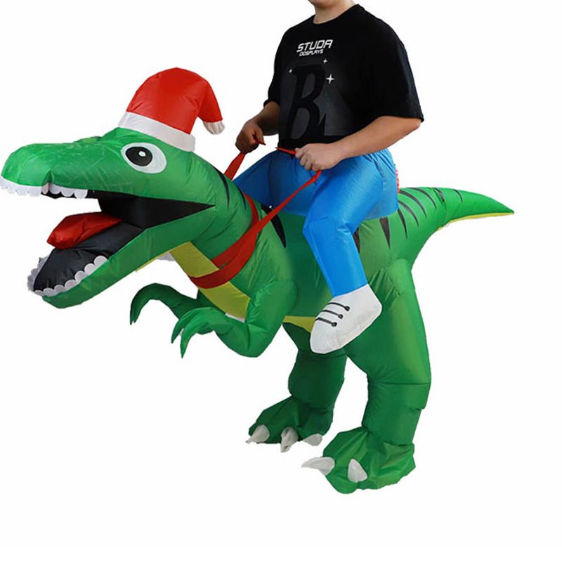 Christmas Ride On Dinosaur Cartoon Costumes Air Model Inflatable Costume Funny Dress Up Props Christmas Party Clothes Adult One Size