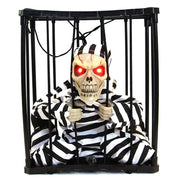 Halloween Scary Screaming Animated Skeleton Cage Prisoner with Light Up Eyes Haunted House Props Halloween Party Decorations
