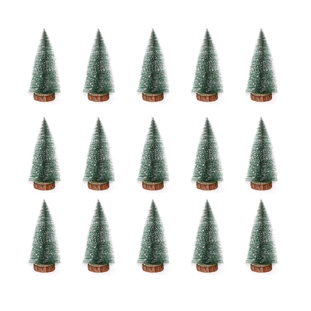 15 Pcs Miniature Xmas Tree White Snow Home Decoration Multi Purpose Desktop Mini Pine Tree for Indoor Party 3.9in