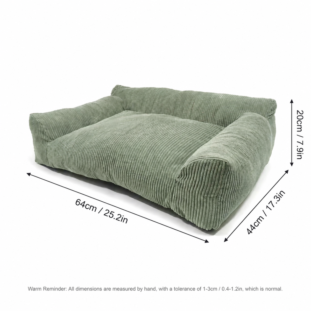 Soft Corduroy Pet Sofa Bed with Bolster Support for Cats and Small to Medium Dogs, Machine Washable Cover for Indoor Home Use (Grey)